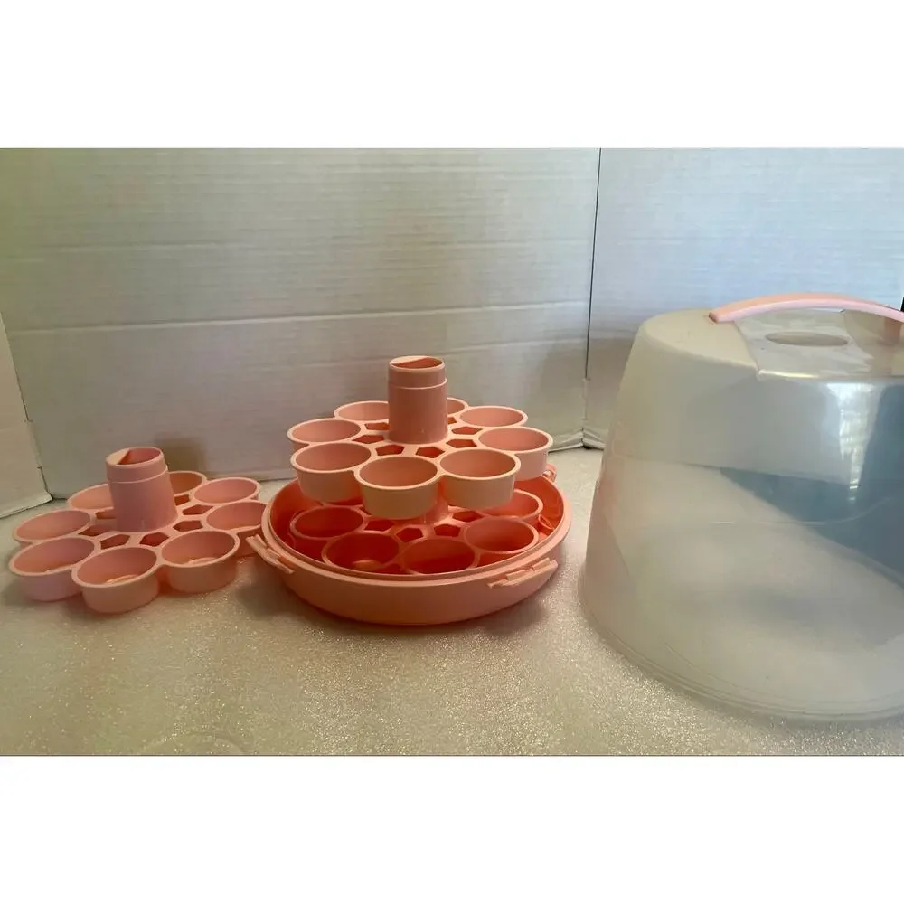 Pink Cup Cake Carrier.  Holds 12 Cup Cakes.  Can be disassembled.  Plastic